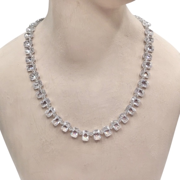 Vintage Crystal Bead Necklace with Toggle Clasp, Rectangle Clear Faceted Beads - Picture 9 of 11